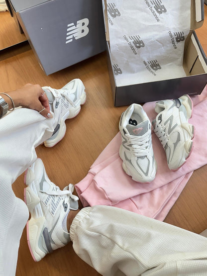 Tênis New Balance 9060 Branco e Rosa Couro 100% Legítimo