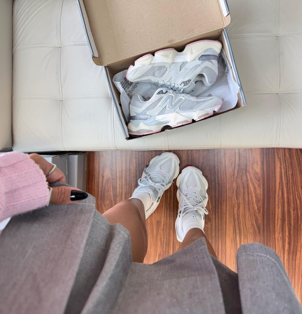 Tênis New Balance 9060 Cinza Rosa Couro 100% Legítimo